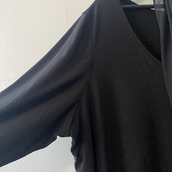 Brian Bailey Black V-Neck Long Sleeve Top With Sheer Scarf - Picture 8 of 11